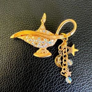 Kirks Folly Magic Lamp Aurora Borealis Rhinestone Brooch with Charms Gold Tone